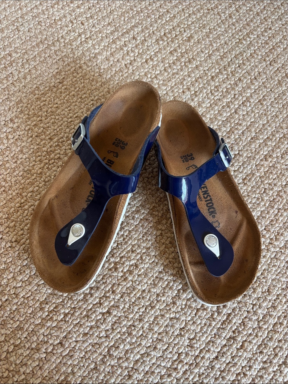 Birkenstock Navy Patent Thong Sandals